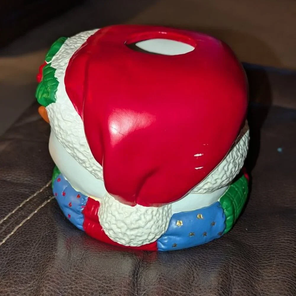 Ceramic Christmas Holiday Santa Snowman Kleenex Tissue Box Cover Bathroom Retro